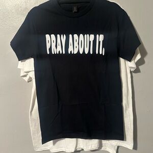Gildan Black T-Shirt with White 'Pray About It' Text faith